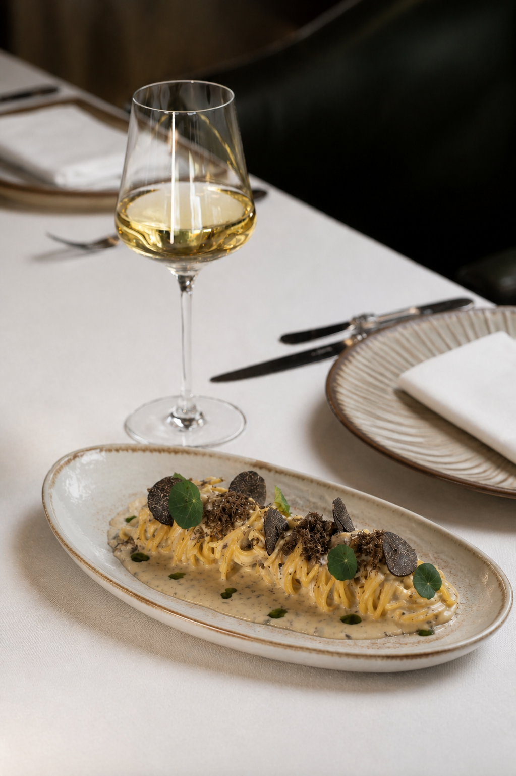 THE EMBER · Tagliolini with shaved black truffle and a glass of white