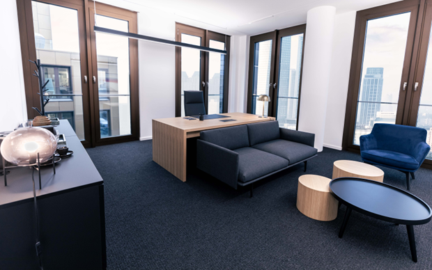 Executive office with skyline view